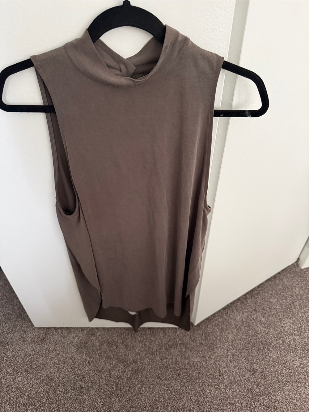 AKIRA Sleeveless Mock Neck Tank in Taupe Brown